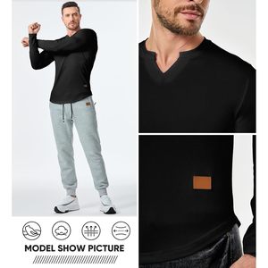 2025 Men's Casual <b>V</b>-<b>Neck</b> Fitness <b>T</b>-<b>Shirt</b> 200 Grams Cotton/Bamboo Fiber Ribbed Long Sleeve Tee <b>Shirts</b> - Product Image 5
