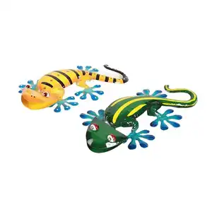 Countryside Set of 2 Colorful Animal Garden Decorative Iron Metal Gecko Home Wall Hanging Decor