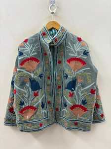 <b>Womens</b> Velvet Suzani <b>Embroidered</b> Bomber <b>Jacket</b> Winter Coat Boho Fashion Outerwear Quick Dry Breathable V-neck Cotton Lining Gift - Product Image 4