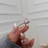 Bague en argent sterling S925 avec zircon rose 5A, bague de doigt ovale personnalisée tendance pour les mariages, bijoux