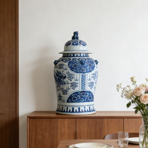Pot à gingembre chinois de style antique bleu et blanc avec motif de dragon peint à la main, motif floral décoratif pour la maison, cadeau pour un ami - Product Image 4