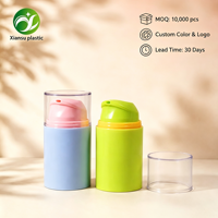 Flacon pompe sans air vide personnalisé OEM, contenant cosmétique rond en plastique couleur pastel pour crème et lotion, avec capuchon transparent pour emballage de soins de la peau