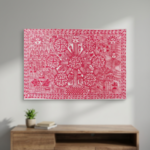 Peinture murale décorative artisanale indienne en toile, art populaire 3D complet, style Madhubani du Bihar, culture du Jharkhand, 1653 - Product Image 3