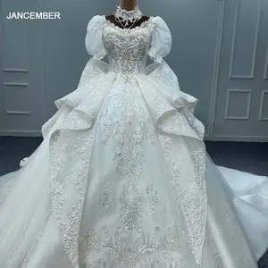 Jancember Puff Sleeve Ball Gown Heavy Beaded Fashion Elegant Plus Size Wedding Dresses For Bride