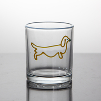 Verre à whisky/jus en verre transparent à motif chien minimaliste, fond épais, base lourde, rebord coloré, pour bar à domicile et cuisine