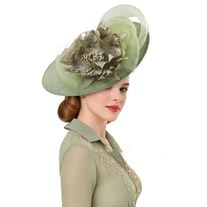 Sombrero Fascinador <span class=keywords><strong>de</strong></span> Sinamay Verde Claro con Flor Hecha a Mano para Mujer, Ideal para Fiestas Formales, Té, Bodas, Carreras, Iglesia, Cócteles - Product Image 1