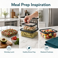Boîte à lunch empilable en verre borosilicate de haute qualité approuvée par la FDA avec joint anti-fuite, récipient de stockage alimentaire résistant au congélateur pour la maison