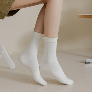 White Mid-Calf <b>Socks</b> Women Pure Cotton Breathable Loose Fit Japanese Style Seamless Knee High <b>Socks</b> - Product Image 4