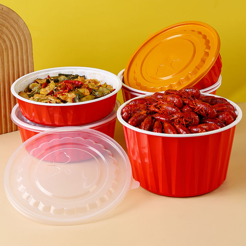Lunch Box Rounded Graphic 3500ml 118oz Red White Two-Tone Food Grade PP Disposable Food Container ...