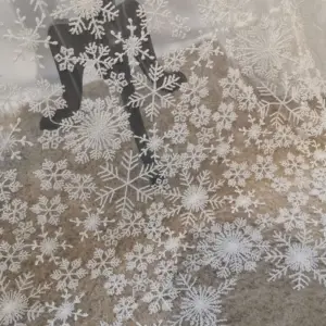 Elegante tessuto da sposa in pizzo ricamato con fiocco di neve di Design di lusso con perline pesanti nel mercato di Dubai