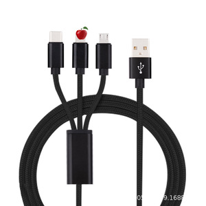 3 In 1 Data <b>Cable</b> Nylon Braided 2A Fast <b>Charging</b> Multi Head Phone <b>Charging</b> <b>Cable</b> With Logo Gift Wholesale - Product Image 3