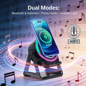 Chargeur sans fil 3-en-1 inductif pour haut-parleur audio 5.4, support <span class=keywords><strong>de</strong></span> téléphone, capteur sonore, LED RGB, téléphone portable, lecteur <span class=keywords><strong>de</strong></span> <span class=keywords><strong>musique</strong></span> 15W - Product Image 5