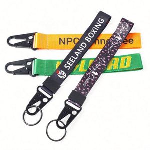 Wholesale Custom Fabric Embroidered Keychain Metal <b>Lanyard</b> Wristlet Key Tag Holder Low Price Sublimation Keychain - Product Image 3
