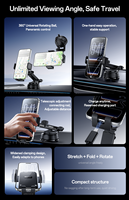 Support de téléphone de voiture Yesido C278 à ventouse télescopique, rotation à 360°, utilisation à une main