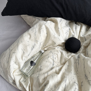 Ensemble de 3 housses de couette modernes 100% coton écologiques, imprimé marbre beige noir, luxe, certifié OEKO-TEX, 400TC - Product Image 4