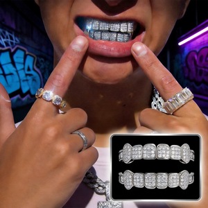 Grillz de Oro con Microincrustaciones de Zirconia Estilo Hip Hop, Joyería Unisex para Fiestas, Diseño Geométrico, Origen Yiwu YT4199 - Product Image 1