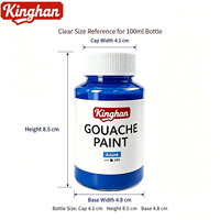Kinghan – Ensemble de peinture gouache en verre de 100 ml, 6 couleurs, pigments mats de grande capacité, pour la pratique artistique, emballé en boîte de papier
