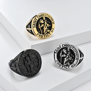 Saint Christopher Titanium Steel <b>Ring</b> For Men Cross Design Black Gold Silver Color Street Hip Hop Jewelry Gift - Product Image 1