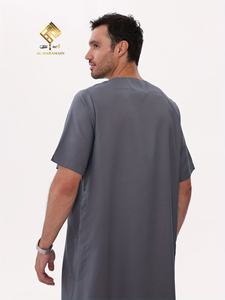ชุดละหมาดสำหรับผู้ชายมุสลิม HARAMAIN โดดเด่นด้วยสไตล์ชาติพันธุ์ที่เรียบง่ายและทันสมัย ผ้าคลุมอาหรับแบบ Thobe ที่สวยงามและเย็นสบาย - Product Image 5