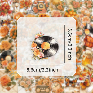 51 pièces/sac Transparent Orange fleurs autocollants étanche vinyle Journal Vintage PET autocollants décoratif mur autocollant Scrapbooking - Product Image 2