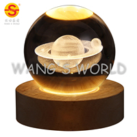 Lampe de nuit boule de cristal 3d Boule de cristal rotative Musique Décoration RVB Veilleuses à led sculptées au laser Décoration de bureau