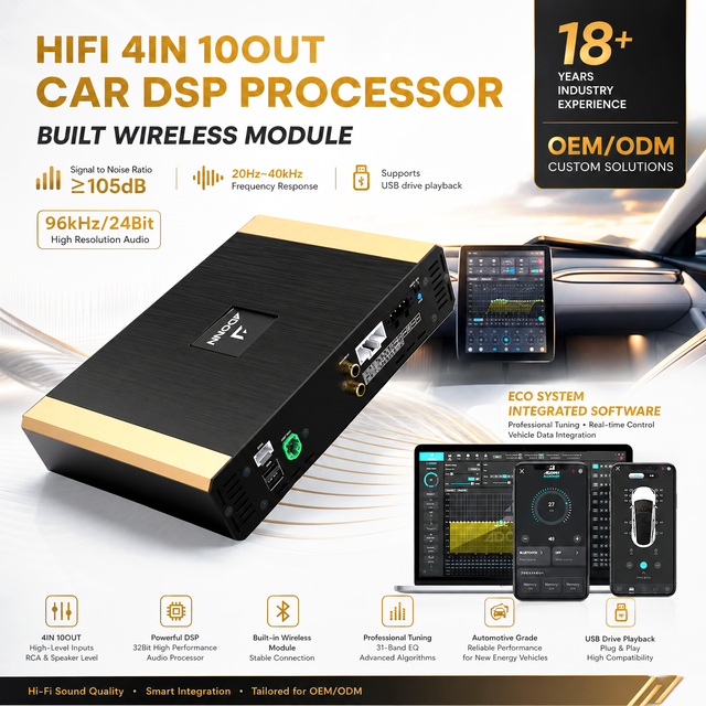 HIFI Car DSP Audio Processor 4 Channel Input 10 Channel Output USB Drive Playback OEM/ODM Manufacturer Direct