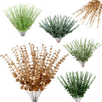 Feuille d'eucalyptus artificielle transfrontalière pour décoration de mariage, Thanksgiving, maison, accessoire floral artificiel intérieur/extérieur