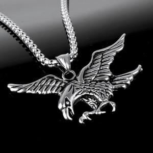 알바니아어 비행 독수리 확산 날개 스테인레스 스틸 펑크 스타일 남성용 힙합 링크 체인 펜던트 목걸이 패션 선물 보석 - Product Image 3