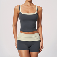 Ensemble de yoga 2 pièces personnalisé bicolore : débardeur sans manches et short cycliste taille haute pour femme
