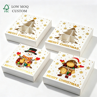 Boîte à biscuits de Noël pliable en gros avec fenêtre, boîte d'emballage cadeau pour chocolats et bonbons à 6 compartiments pour les fêtes de Noël