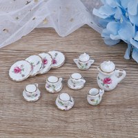 Ensemble de tasses à thé miniatures en céramique 1:12, vaisselle à fleurs, cuisine, maison de poupée