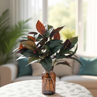 Feuilles de Calathea artificielles en PVC au toucher réaliste, verdure artificielle, feuilles tropicales à veines rouges en soie pour plantes d'intérieur et décoration florale de mariage
