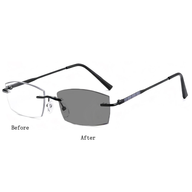 Photochromic Anti Blue Light Glasses for Men Optical Eyewear All Day Use Corrective Lenses Rimless Eyeglasses Frames for Myopia