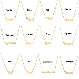 Colliers ras de cou tendance en gros avec pendentif lettre de l'horoscope, bijoux personnalisés en acier inoxydable plaqué or, 12 <span class=keywords><strong>signes</strong></span> <span class=keywords><strong>du</strong></span> <span class=keywords><strong>zodiaque</strong></span> - Product Image 3