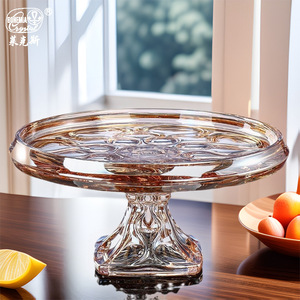 Bohemia Crystal Lex Amber Crystal Fruit Bowl Round Relief Carving Home Decoration Art - Product Image 2