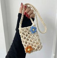 Tas Selempang Anyaman Motif Bunga 2026, Tas Ponsel Rajut Tangan, Tas Pantai Liburan, Kantong Ponsel Anyaman