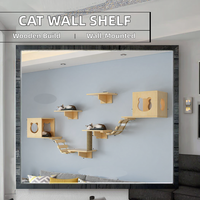 Arbre à chat mural en bois massif de haute qualité, style moderne et simple, avec hamac et structure d'escalade, pour vente en gros