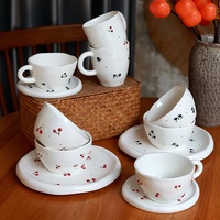 Ensemble de tasses en céramique et porcelaine nordiques modernes, mignonnes et écologiques, réutilisables, avec soucoupe et anse, compatibles micro-ondes et lave-vaisselle