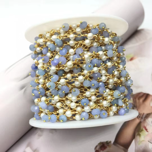 Catena placcata oro di moda Multi colore di cristallo di giada perla conchiglia perline <span class=keywords><strong>rosario</strong></span> catena per collana bracciale che fa all'ingrosso - Product Image 6