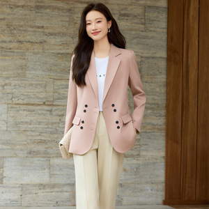 Women's Light Pink Blazer Solid Color Polyester Worsted Fabric Autumn 2025 Style Simple Elegant Casual Versatile - Product Image 1