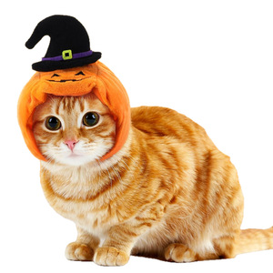 Cute <strong>Cat</strong> Pet Costume Pumpkin Print Solid Cotton Kitten <strong>Halloween</strong> Festival Head Accessory Funny Pumpkin Pet Headgear - Product Image 6