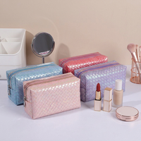 Sac de toilette et de maquillage JOYSUN personnalisé, grande capacité, portable, imperméable, en cuir PU tissé coloré