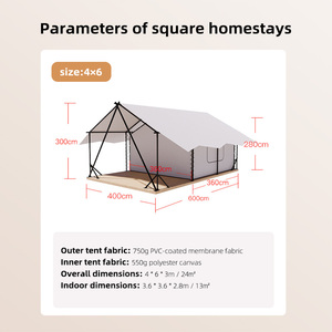 Tentes de luxe pour le glamping en plein air, hôtels, stations balnéaires et <span class=keywords><strong>campings</strong></span>, tente safari carrée de 4*6m à <span class=keywords><strong>vendre</strong></span> - Product Image 6