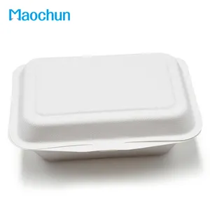 MAOCHUN Boîte de canne à sucre biodégradable, conteneur d'emballage compostable pour aliments, déjeuner, plats à emporter, salade, riz, 7x5 pouces, blanc