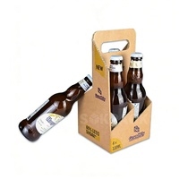 Paquete de Cuatro Portadores de Cartón Corrugado Ecológicos Personalizados para Botellas de Cerveza Artesanal, Whisky, Vodka, Bebidas Energéticas y Refrescos