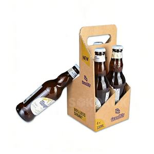 Kotak Kemasan Karton Bergelombang untuk Empat Botol Bir & Anggur Kustom dengan Pegangan Pembawa - Product Image 4
