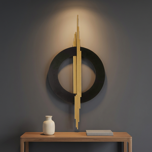 JFUJFU <b>Large</b> Black and Gold Metal <b>Art</b> 3D Portrait Wall Decor with Geometric Round & Line for Living Room & Bedroom - Product Image 2