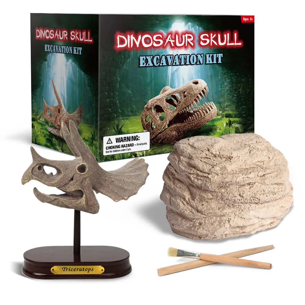 2022 Amazon Hot Sell Toy Set Dig Dinosaur Skull Triceratops Tyrannosaurus Big Clod Diy Decoration Excavation Kit