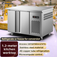 Table de préparation VIP avec refroidissement 0-10°C pour cuisines, 1,2 m, 380 L, tube en cuivre intégral, acier inoxydable, double porte, dégivrage automatique