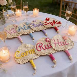Abanicos de mano ecológicos de paja natural tejidos a mano con nombre personalizado, recuerdos de boda para novias y damas de honor, regalos para fiestas en la playa - Product Image 1